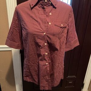 Banana Republic Burgundy Checkered Button Down Shirt
